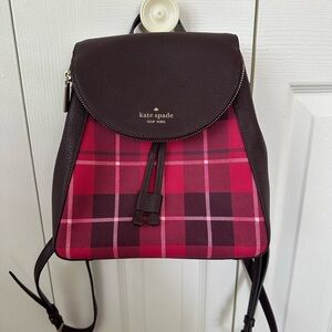 Kate Spade Dark Brown/Burgundy and Pink Checkered Backpack